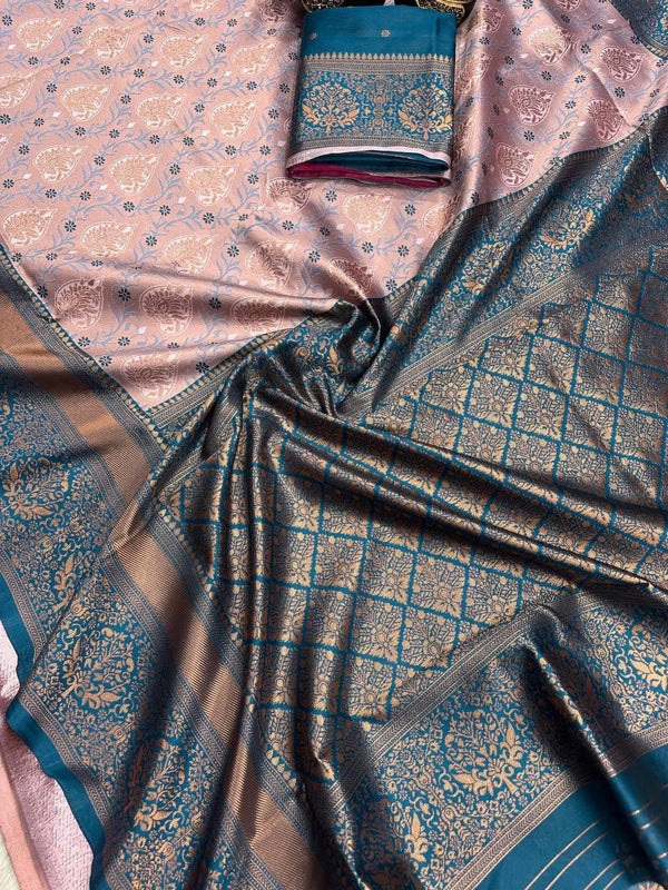 Dusty Pink Jacquard Silk Saree | Ethnic Wear for Women