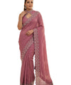 Dusty Rose Satin Saree with Zari Weaving & Siroski Border | RD TANISHKA