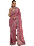 Dusty Rose Satin Saree with Zari Weaving & Siroski Border | RD TANISHKA