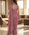 Dusty Rose Satin Saree with Zari Weaving & Siroski Border | RD TANISHKA