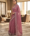 Dusty Rose Satin Saree with Zari Weaving & Siroski Border | RD TANISHKA
