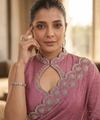 Dusty Rose Satin Saree with Zari Weaving & Siroski Border | RD TANISHKA