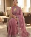 Dusty Rose Satin Saree with Zari Weaving & Siroski Border | RD TANISHKA