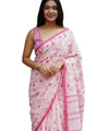 Elegant Printed Premium Linen Cotton Saree - Pink | Daily Wear & Festive Wear