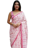 Elegant Printed Premium Linen Cotton Saree - Pink | Daily Wear & Festive Wear