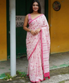 Elegant Printed Premium Linen Cotton Saree - Pink | Daily Wear & Festive Wear