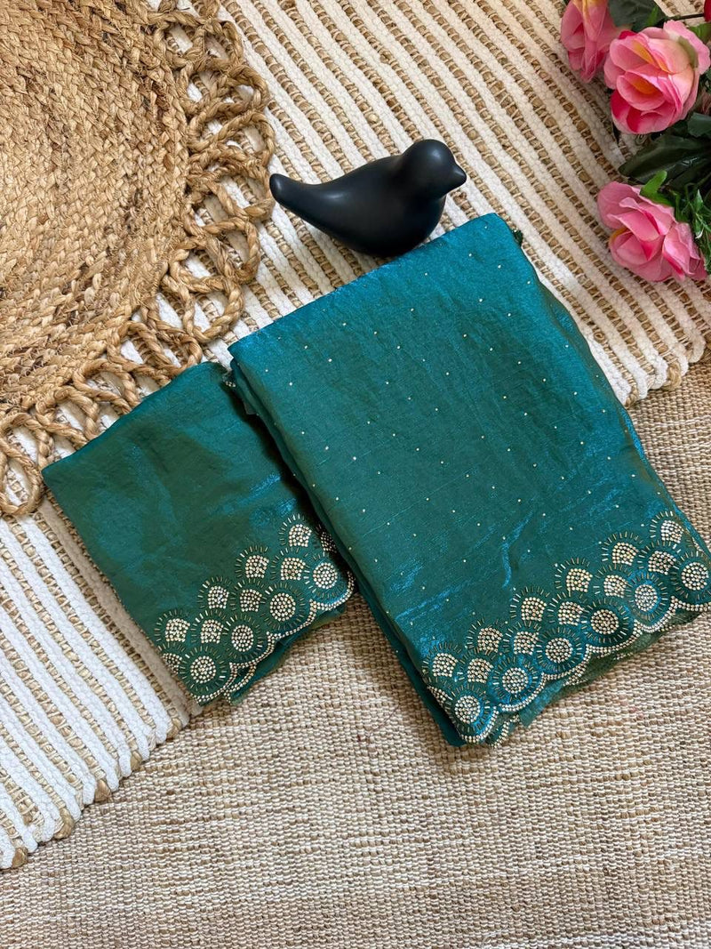 Emerald Green Space Silk Jarkan Work Saree for Wedding & Party | RD TAMANAH