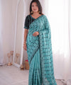 Firozi Mirror Work Saree with Floral Embroidery Border | RD HEMANI