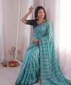 Firozi Mirror Work Saree with Floral Embroidery Border | RD HEMANI