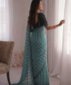 Firozi Mirror Work Saree with Floral Embroidery Border | RD HEMANI
