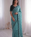 Firozi Mirror Work Saree with Floral Embroidery Border | RD HEMANI