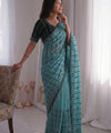 Firozi Mirror Work Saree with Floral Embroidery Border | RD HEMANI