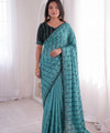 Firozi Mirror Work Saree with Floral Embroidery Border | RD HEMANI
