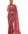 Gajri Pink Satin Saree with Zari Weaving & Siroski Border | RD TANISHKA