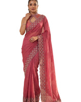 Gajri Pink Satin Saree with Zari Weaving & Siroski Border | RD TANISHKA
