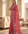 Gajri Pink Satin Saree with Zari Weaving & Siroski Border | RD TANISHKA