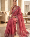 Gajri Pink Satin Saree with Zari Weaving & Siroski Border | RD TANISHKA