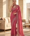 Gajri Pink Satin Saree with Zari Weaving & Siroski Border | RD TANISHKA