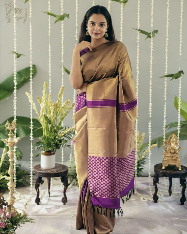 Gold Banarasi Silk Saree | Traditional Wedding Wear