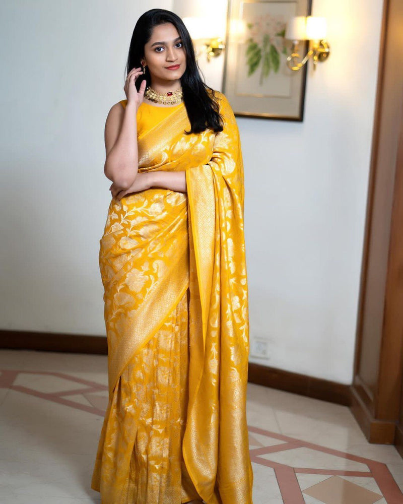 Gold Jacquard Silk Saree | Traditional Wedding Wear