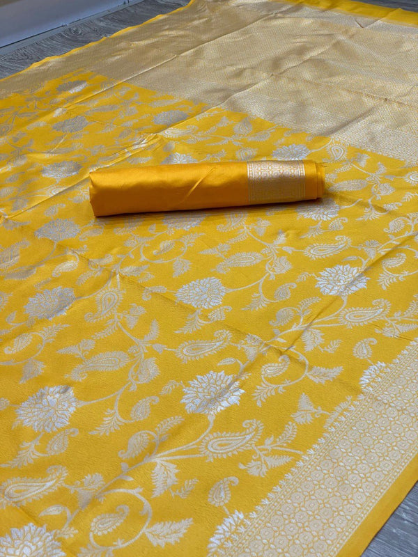Gold Jacquard Silk Saree | Traditional Wedding Wear