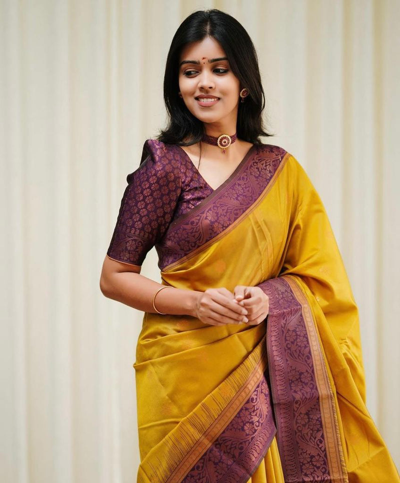 Gold Jacquard Silk Saree | Wedding & Festive Wear