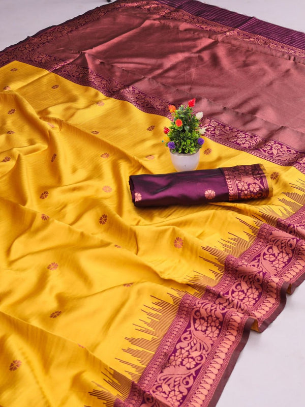 Gold Jacquard Silk Saree | Wedding & Festive Wear