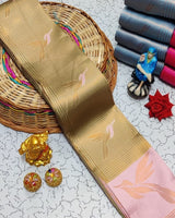 Gold Pink Kanjivaram Silk Saree | Wedding & Festive Wear