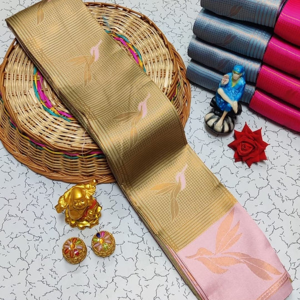 Gold Pink Kanjivaram Silk Saree | Wedding & Festive Wear