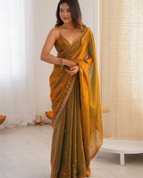 Gold Space Silk Sequin Embroidery Saree for Party Wear | RD KAVYA