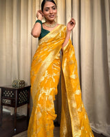 Gold Yellow Jacquard Silk Saree | Rich Zari Border Saree
