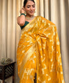Gold Yellow Jacquard Silk Saree | Rich Zari Border Saree