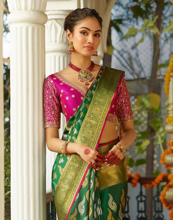 Green Banarasi Silk Saree | Bridal & Festive Wear