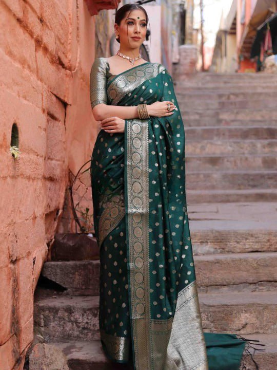 Green Banarasi Silk Saree | Ethnic Wear for Women