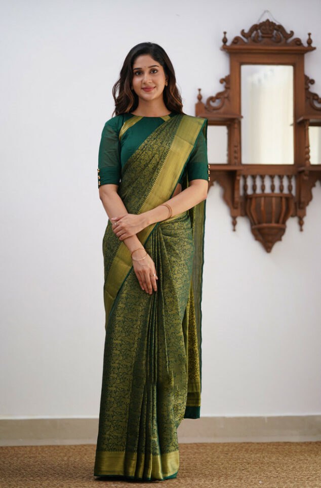 Green Banarasi Silk Saree | Festive & Party Wear