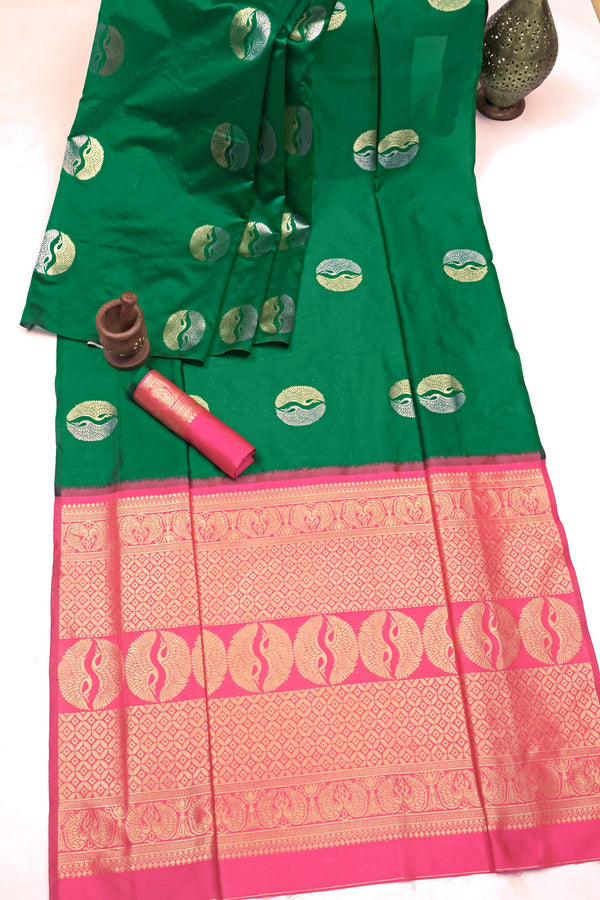 Green Banarasi Silk Saree | Festive & Party Wear