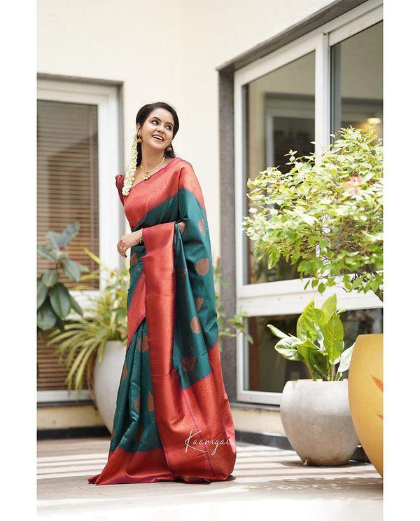 Green Banarasi Silk Saree | Traditional Wedding Wear detail view