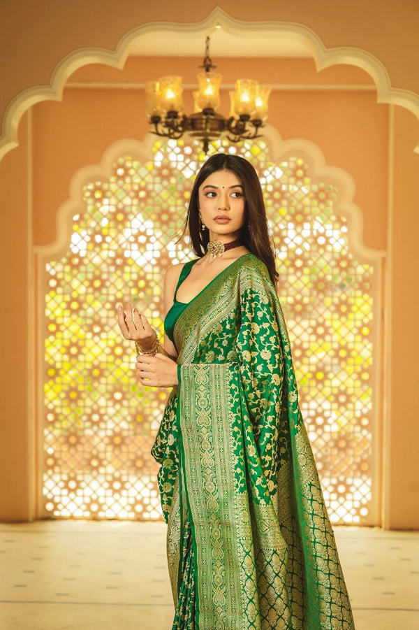 Green Banarasi Silk Saree | Traditional Zari Weave