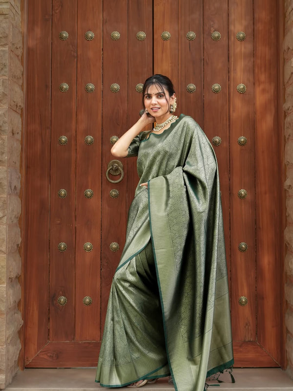 Green Banarasi Silk Saree | Traditional Zari Weave