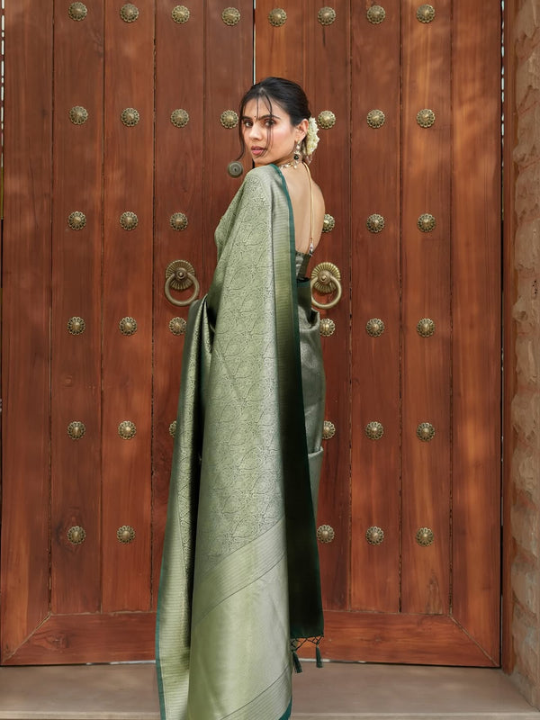 Green Banarasi Silk Saree | Traditional Zari Weave