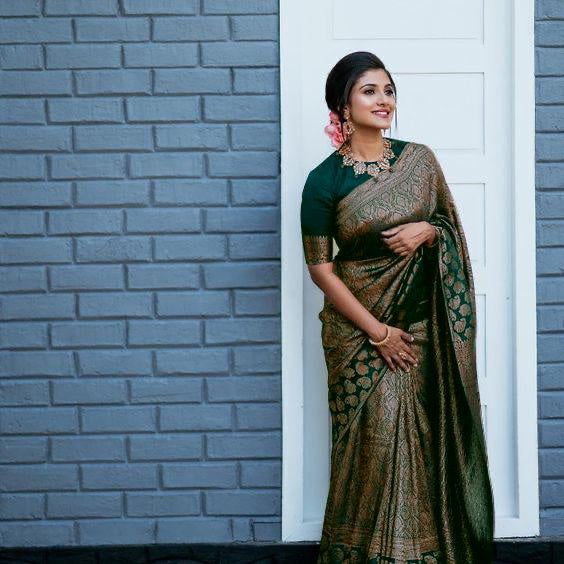 Green Banarasi Silk Saree | Wedding & Reception Wear