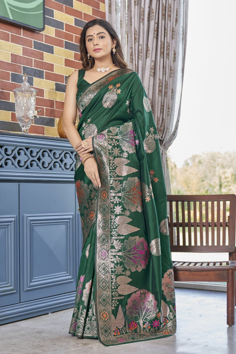 Green Banarasi Silk Saree | Wedding & Reception Wear
