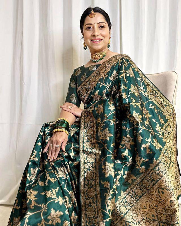 Green Banarasi Silk Saree | Wedding & Reception Wear