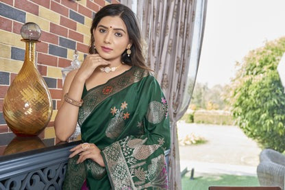Green Banarasi Silk Saree | Wedding & Reception Wear