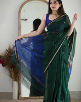 Green Cotton Saree | Festive & Party Wear