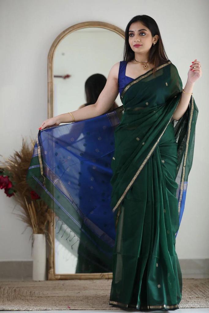 Green Cotton Saree | Festive & Party Wear