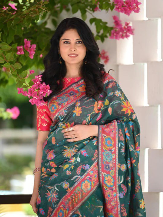 Green Cotton Saree | Traditional Handloom Wear