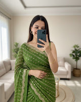 Green Georgette Sequence Work Saree with Embroidery Blouse | RD Radha