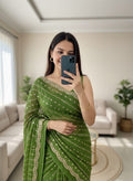 Green Georgette Sequence Work Saree with Embroidery Blouse | RD Radha