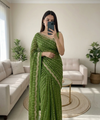 Green Georgette Sequence Work Saree with Embroidery Blouse | RD Radha